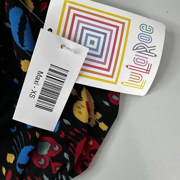 Lularoe Maxi Skirt Womens XS Black Slinky Stretch Multicolor Art Printed - Picture 7 of 11